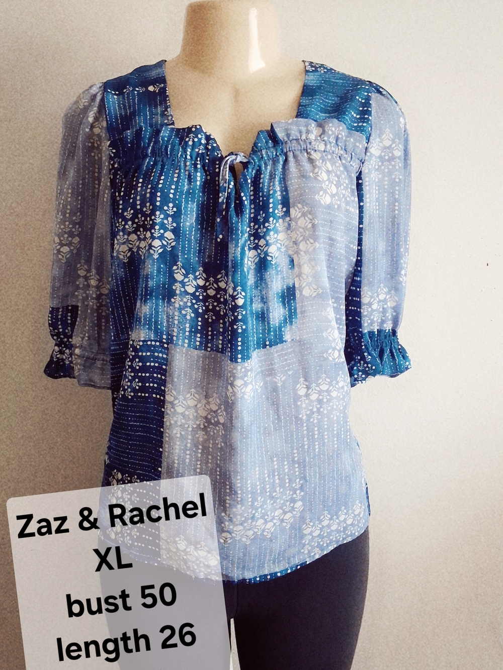 Zac & Rachel Blue Patchwork Peasant Blouse